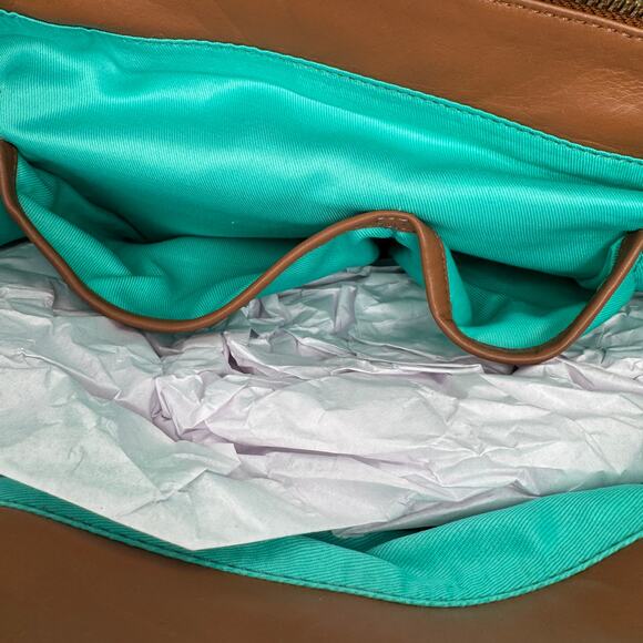 NWT Jack Rogers Bianca 100% Leather Tote Bag Brown Dual Braided Straps *Flaw* - Picture 8 of 13